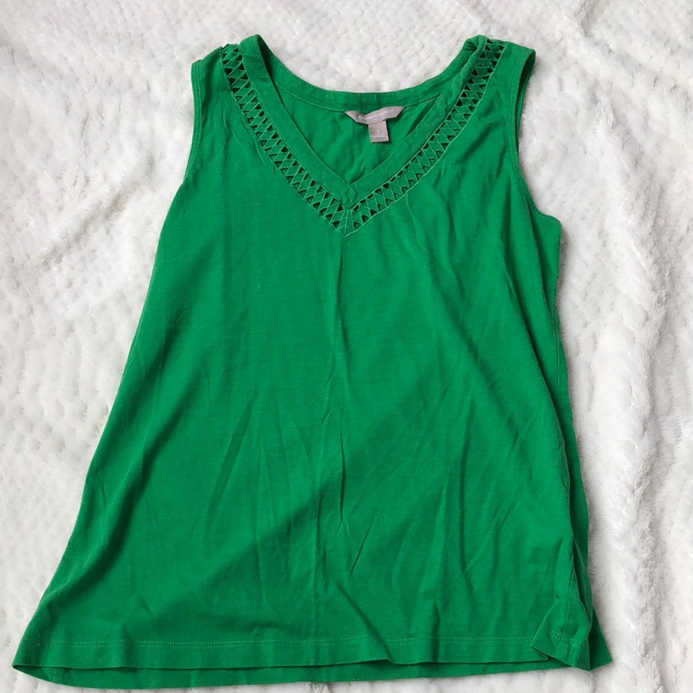 Banana Republic Green V-Neck Crochet Trim Tank Top